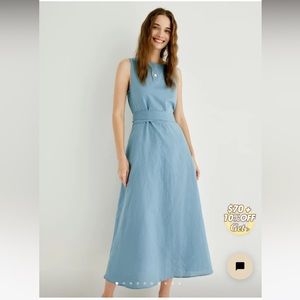 Linen blue dress, “Cleo” by Grae Cove, medium, brand new with tags, belted